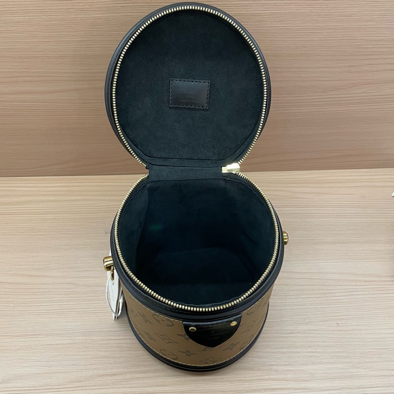 lv路易威登 Cannes焦糖老花发财桶 牛皮 中號  芯片款 手提单肩斜挎包 有塵袋 無盒子-7