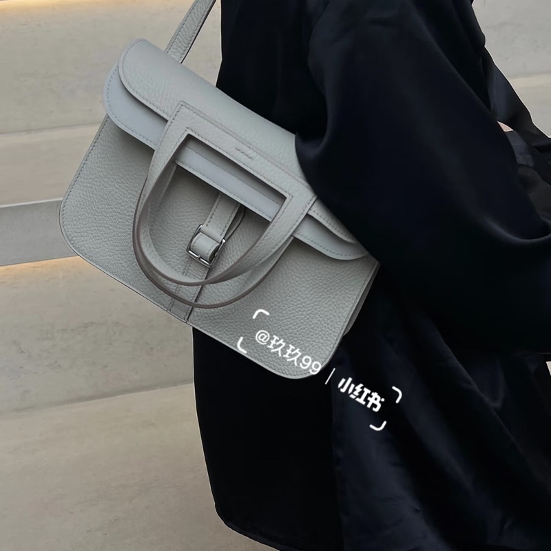 Hermes/愛馬仕  Halzan 25  尺寸24*17*6  新白色內拼氣泡綠超清爽 B刻（2023年） 多種背法-12