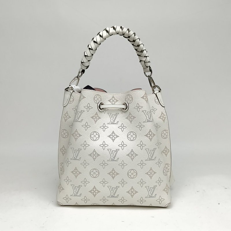 LOUIS VUITTON MURIA鏤空抽繩水桶包編織手柄白色牛皮晶片肩背包-2