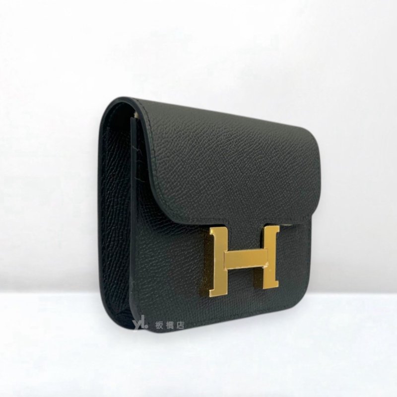 S5452-Hermes Mini Constance Slim Epsom 89黑色金釦短夾-1