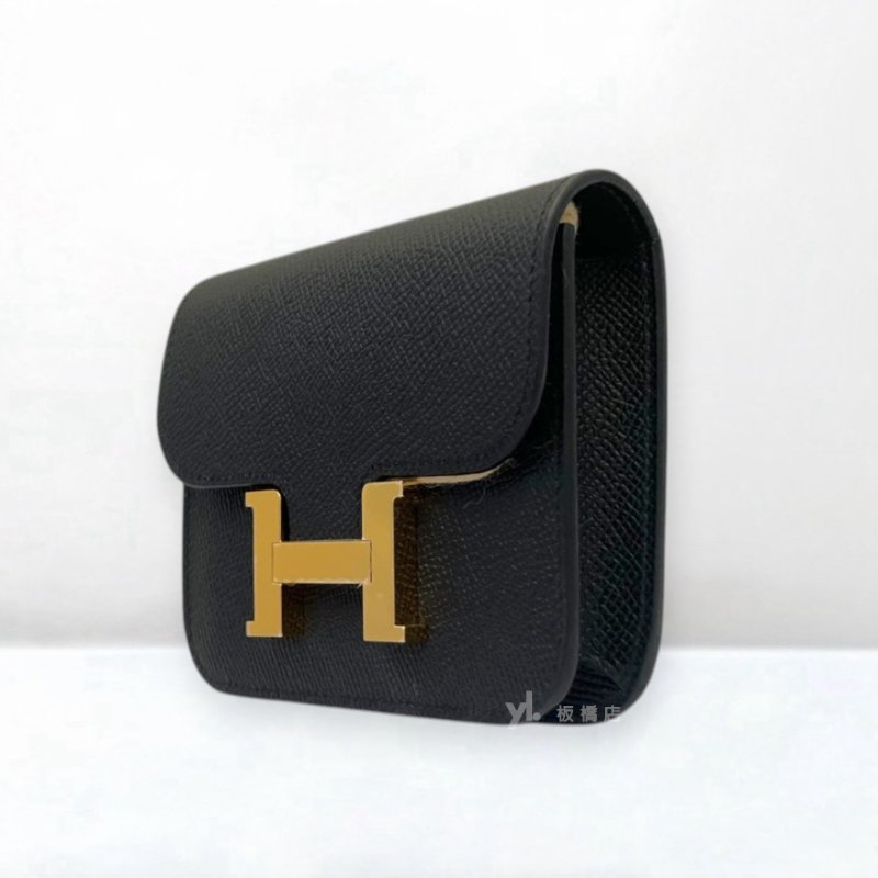 S5452-Hermes Mini Constance Slim Epsom 89黑色金釦短夾-2