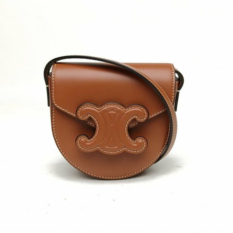 CELINE 棕色牛皮BesaceCuirTriompheMini馬鞍包肩背包