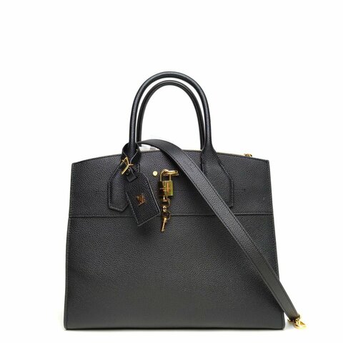 LOUIS VUITTON CitySteamer中號31黑色牛皮金扣晶片肩背包