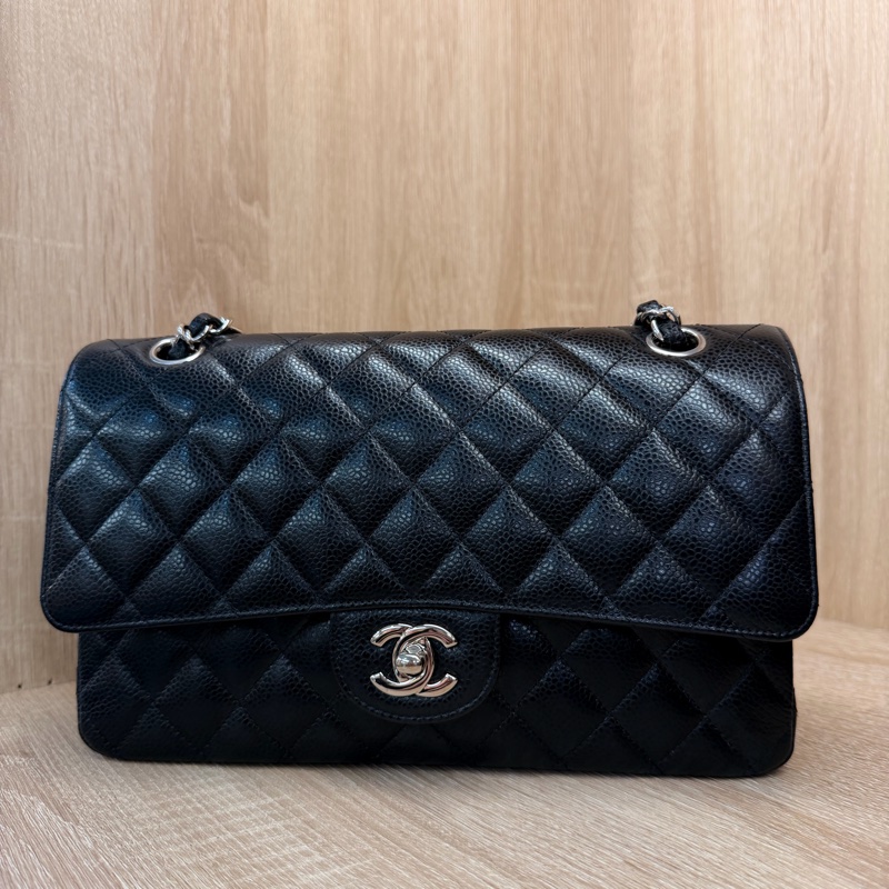 Chanel 黑銀釦荔枝牛皮 coco 25-4