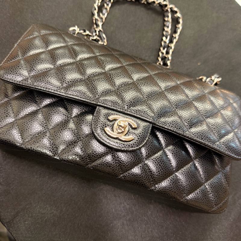 Chanel 黑銀釦荔枝牛皮 coco 25-5