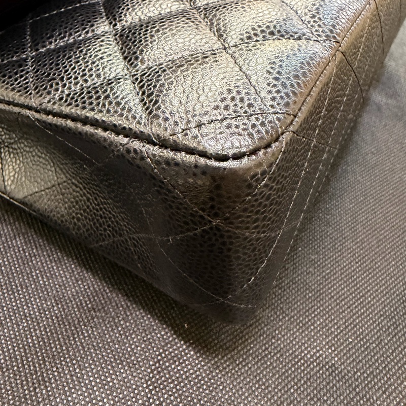 Chanel 黑銀釦荔枝牛皮 coco 25-13