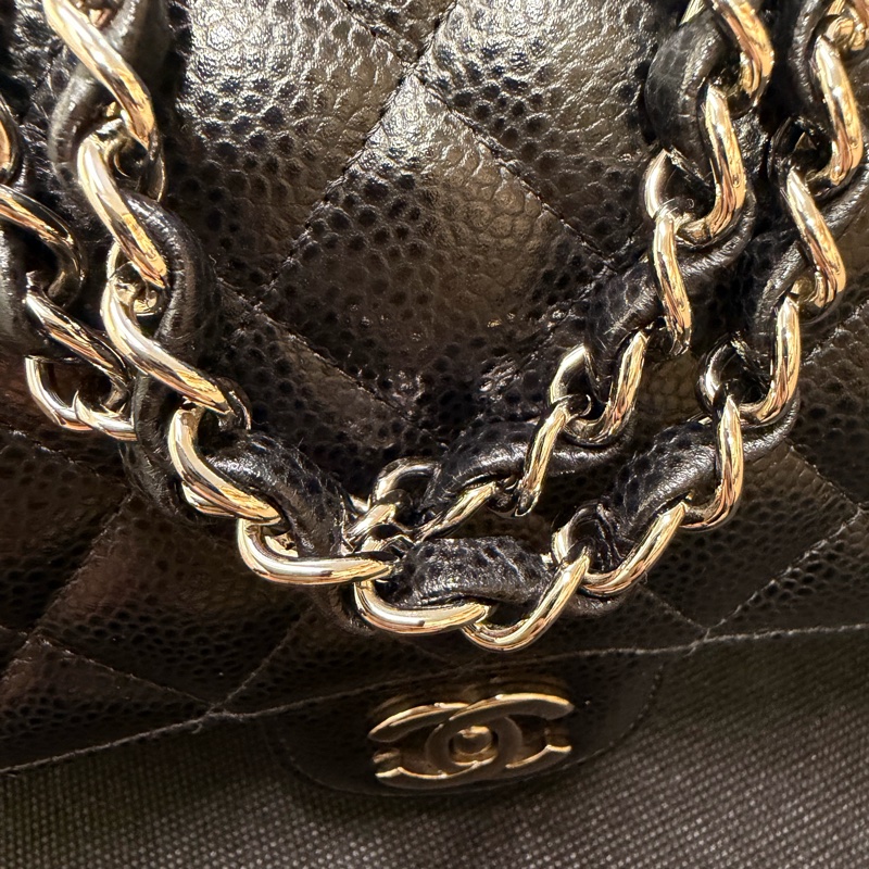 Chanel 黑銀釦荔枝牛皮 coco 25-27