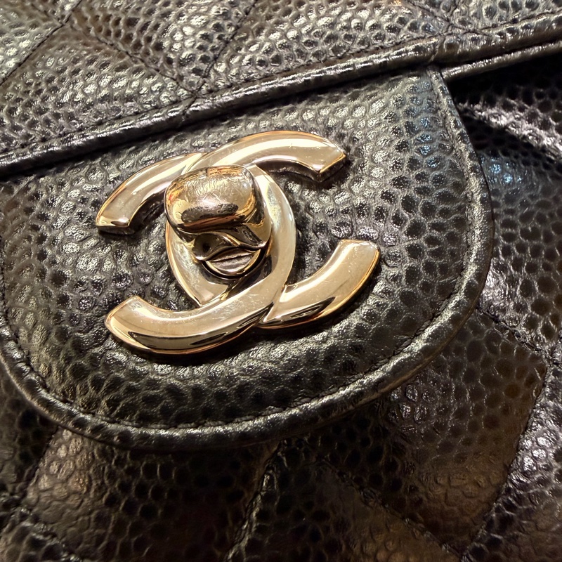 Chanel 黑銀釦荔枝牛皮 coco 25-32