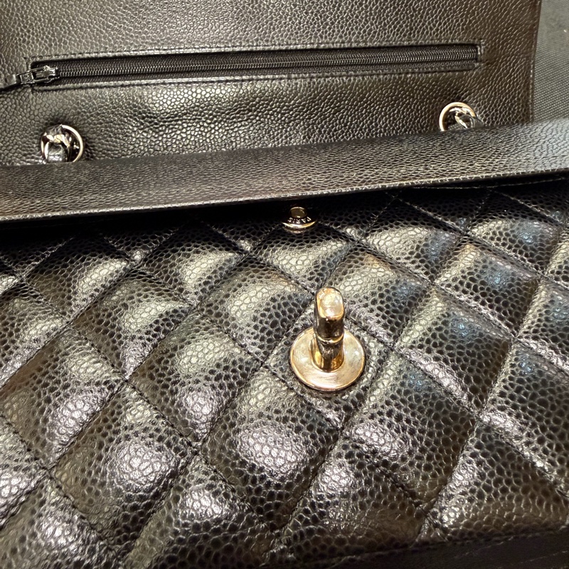 Chanel 黑銀釦荔枝牛皮 coco 25-33