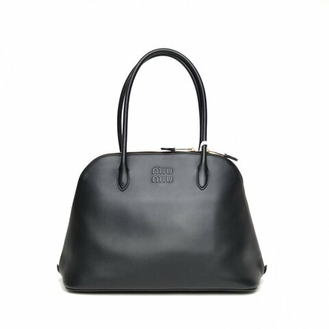 MIU MIU 黑色牛皮字母logo標誌牛皮革貝殼包肩背包