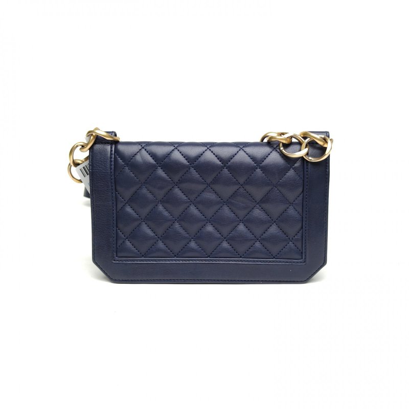 CHANEL 藍色牛皮24開金扣鏈條包肩背包-2