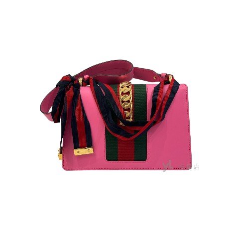 Y1940-Gucci包包 SYLVIE桃粉牛皮迷你手提肩背包421882-3