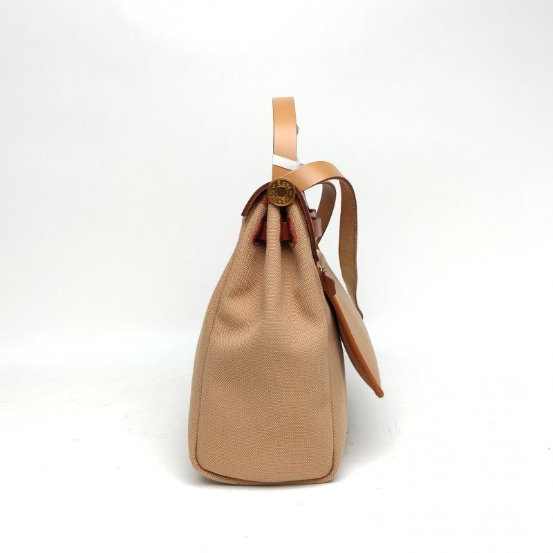 HERMES Herbag31黃褐色拼瑪薩拉茶色帆布/牛皮W刻肩背包-1