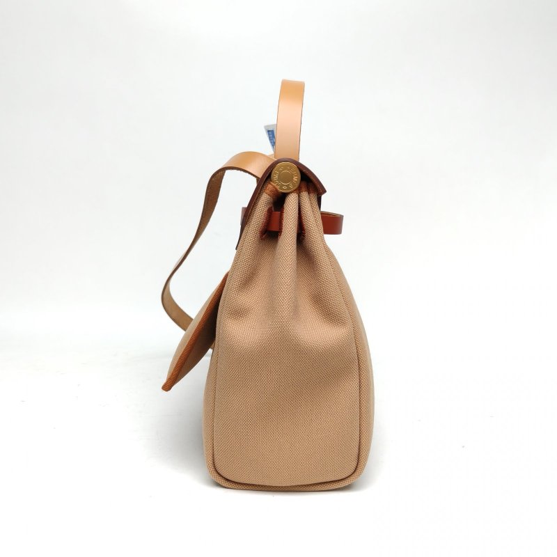 HERMES Herbag31黃褐色拼瑪薩拉茶色帆布/牛皮W刻肩背包-3