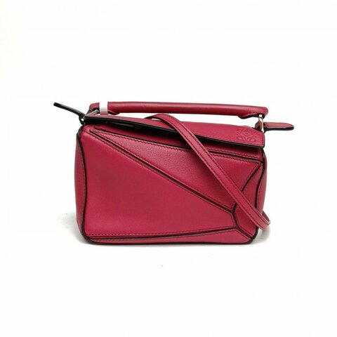 LOEWE Puzzle18幾何包迷你MINI玫紅牛皮肩背包