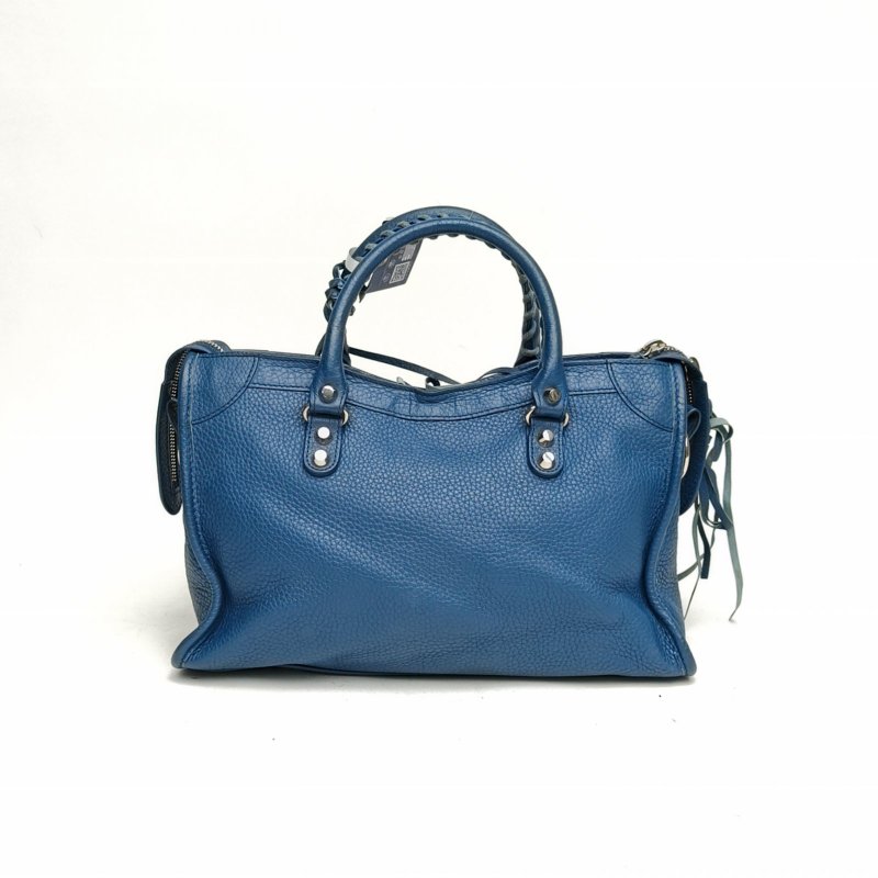 BALENCIAGA CLASSICCITY機車包小號藍色牛皮銀扣肩背包-2