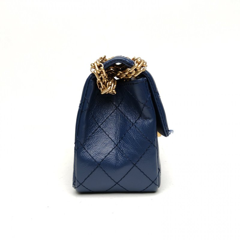 CHANEL 2.55口蓋包迷你20藍色牛皮晶片金扣肩背包-3
