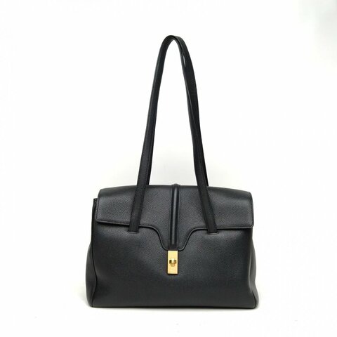 CELINE Soft16中號32粒面黑色牛皮金扣肩背包