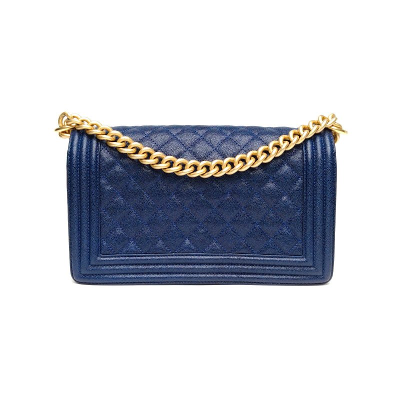 CHANEL Leboy中號25藍色荔枝牛皮25開金扣肩背包-2