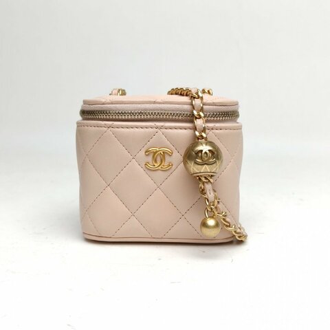 CHANEL 21B方盒子化妝包裸粉色31開金扣金球調節扣肩背包