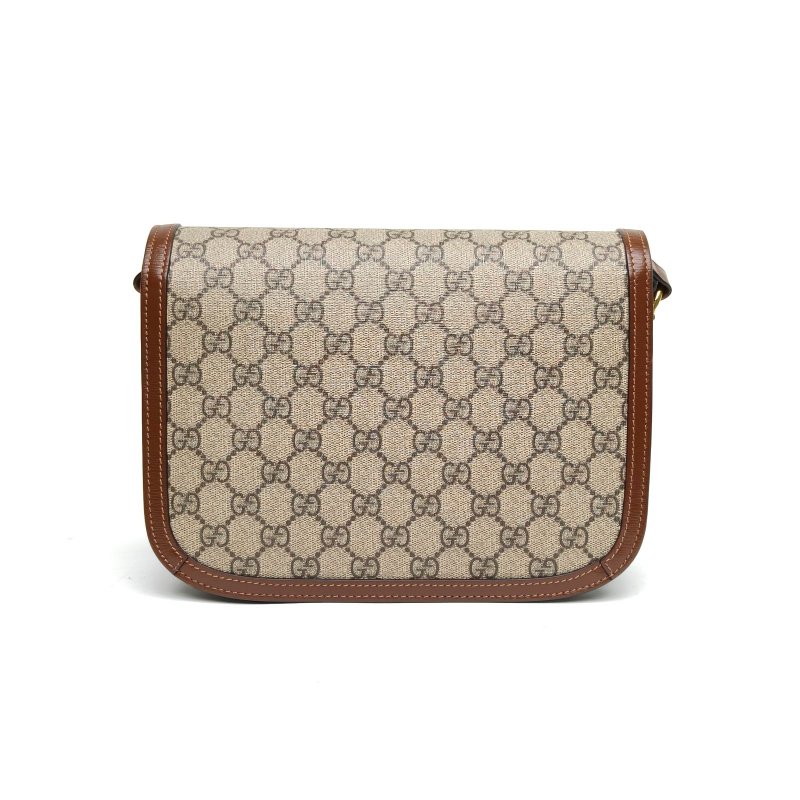 GUCCI Horsebit馬銜扣1955馬鞍包小號棕色PVC金扣肩背包-2