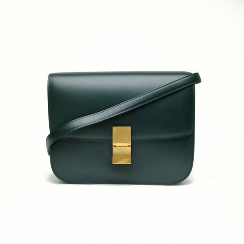 CELINE ClassicBox中號綠色牛皮金扣肩背包