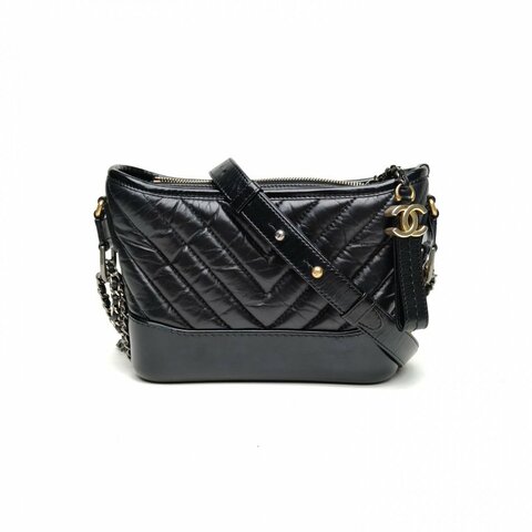 CHANEL GABRIELLE流浪小號黑色29開金銀扣V紋肩背包