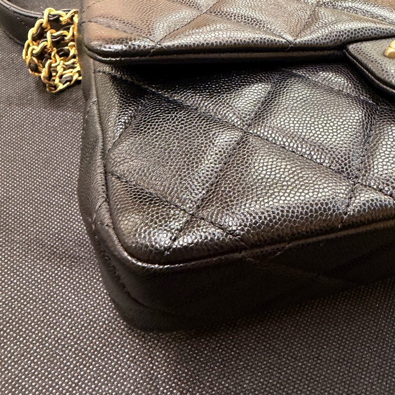 Chanel 黑荔枝金釦下蓋斜背包-14