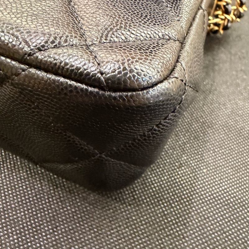 Chanel 黑荔枝金釦下蓋斜背包-18