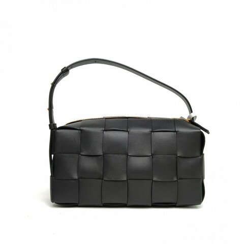 BOTTEGA VENETA CassetteBrick腋下包中號黑色羊皮金扣肩背包