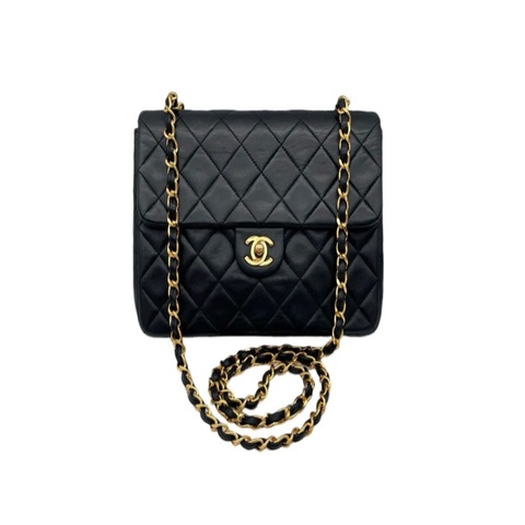 「JL精品代購」9新 Chanel 香奈兒黑金羊皮方胖
