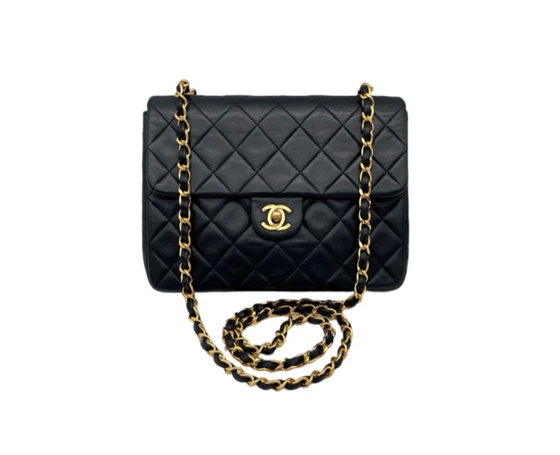 「JL精品代購」9新 Chanel 香奈兒黑金羊皮方胖-0