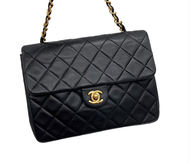 「JL精品代購」9新 Chanel 香奈兒黑金羊皮方胖-3