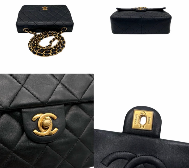 「JL精品代購」9新 Chanel 香奈兒黑金羊皮方胖-5