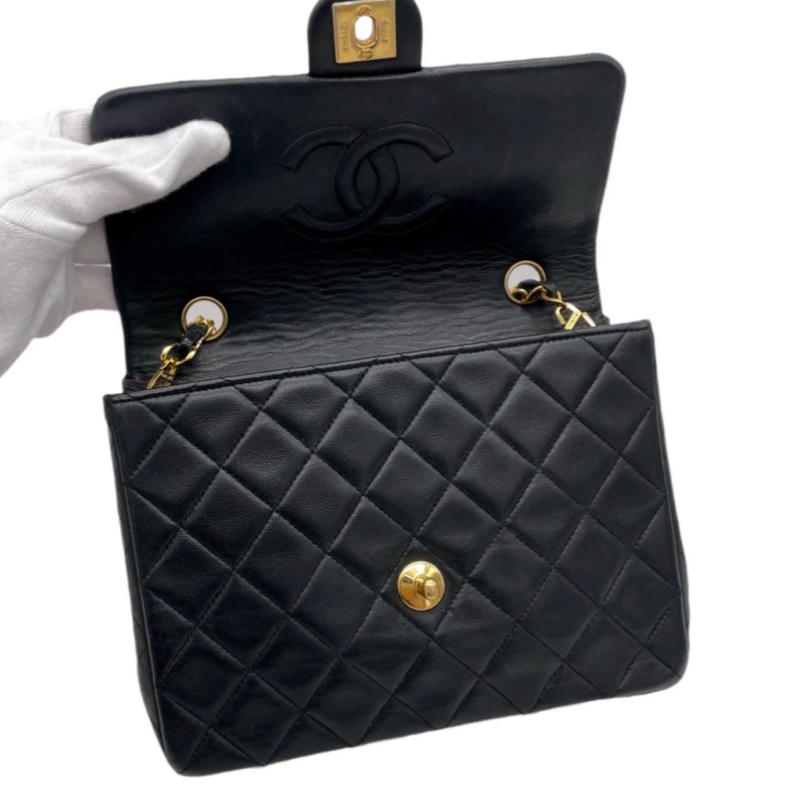 「JL精品代購」9新 Chanel 香奈兒黑金羊皮方胖-9