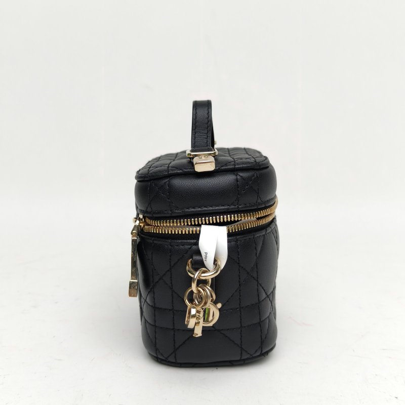 DIOR 戴妃Vanity化妝包超迷你黑色羊皮金扣肩背包-3
