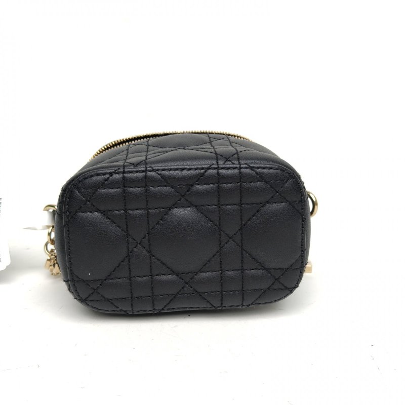 DIOR 戴妃Vanity化妝包超迷你黑色羊皮金扣肩背包-4
