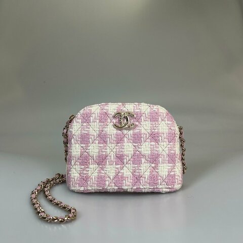 CHANEL 千鳥格紋毛尼粉 貝殼包 晶片款