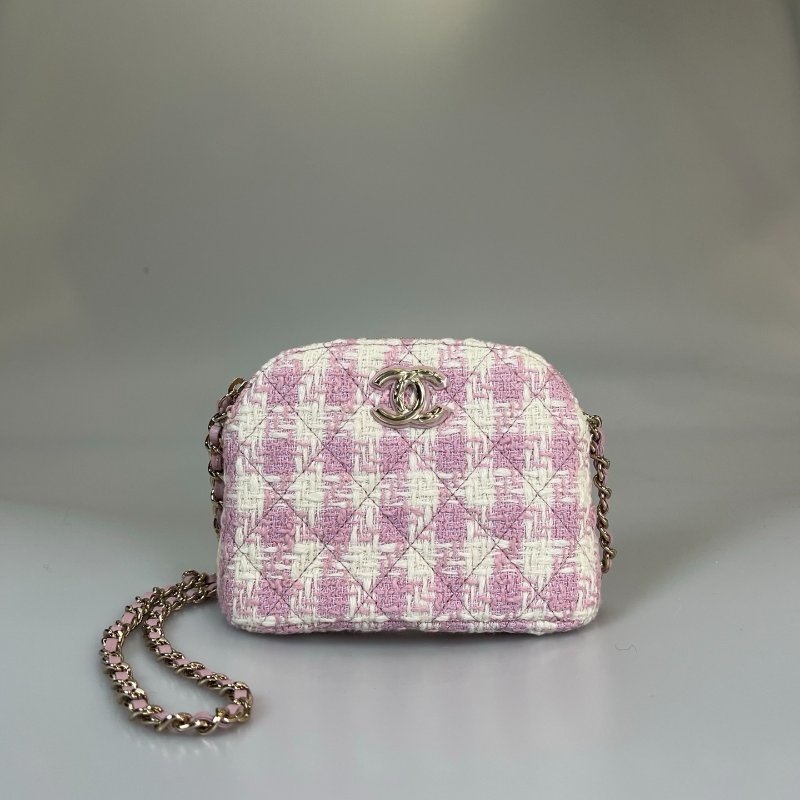 CHANEL 千鳥格紋毛尼粉 貝殼包 晶片款-0