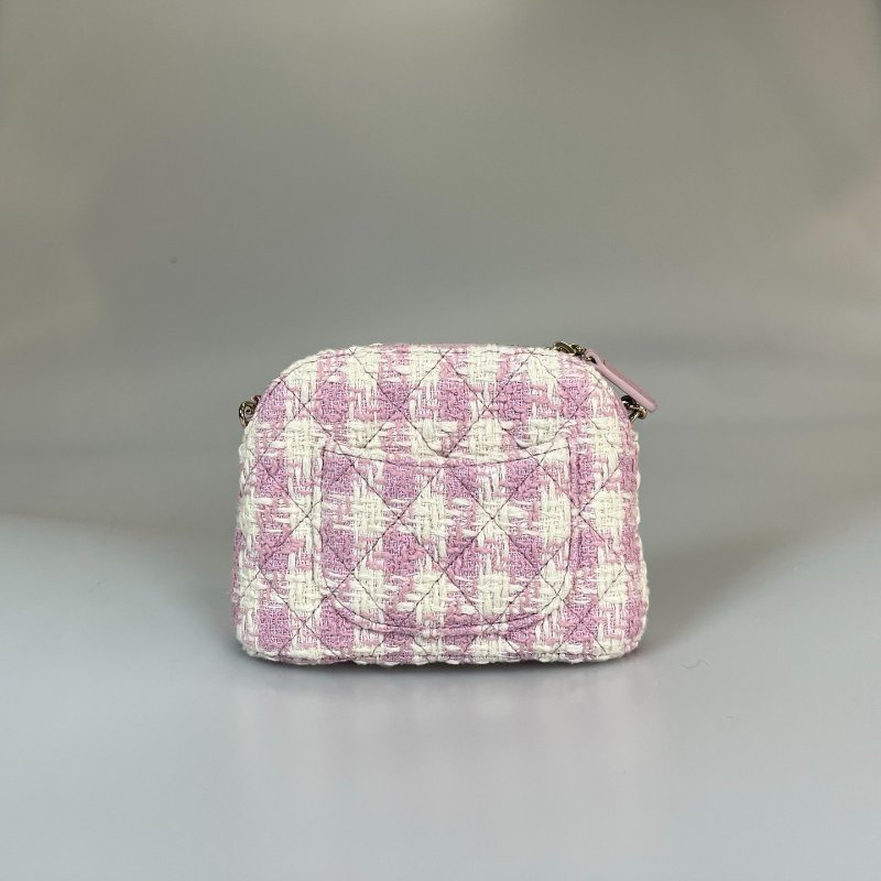 CHANEL 千鳥格紋毛尼粉 貝殼包 晶片款-1