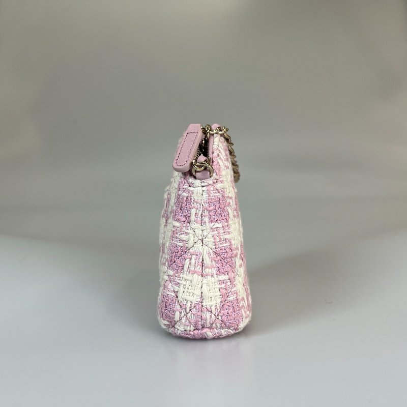 CHANEL 千鳥格紋毛尼粉 貝殼包 晶片款-3