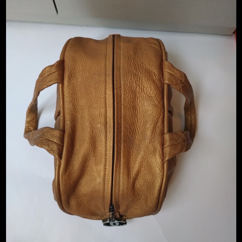 Chanel 古銅金軟皮革手提波士頓包-6