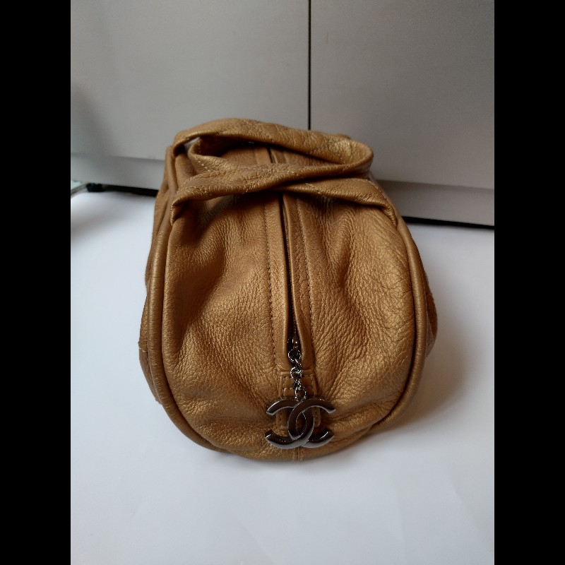Chanel 古銅金軟皮革手提波士頓包-8
