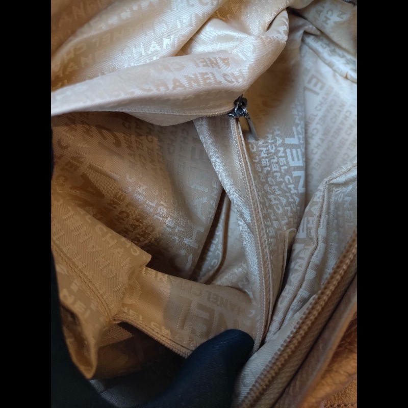 Chanel 古銅金軟皮革手提波士頓包-18