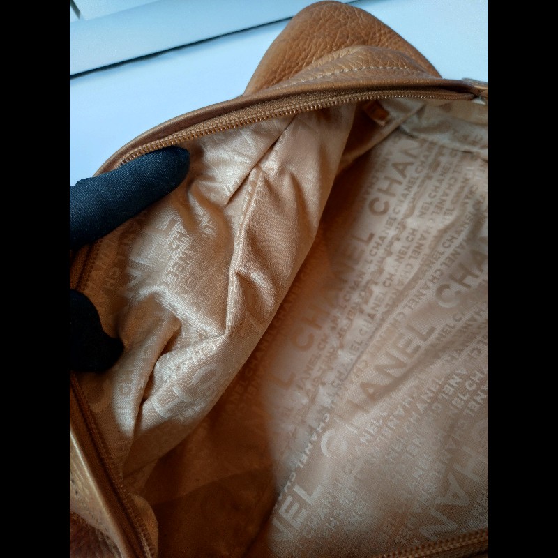 Chanel 古銅金軟皮革手提波士頓包-20