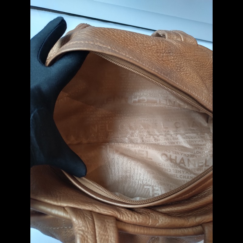 Chanel 古銅金軟皮革手提波士頓包-24