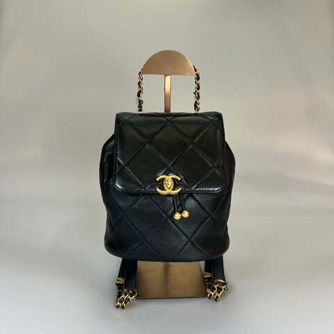 CHANEL 後背包小金球 羊皮黑 AS4866/晶片款