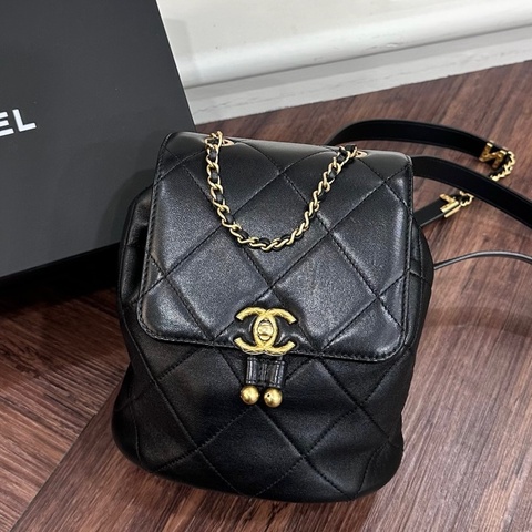 CHANEL 後背包小金球 羊皮黑 AS4866/晶片款