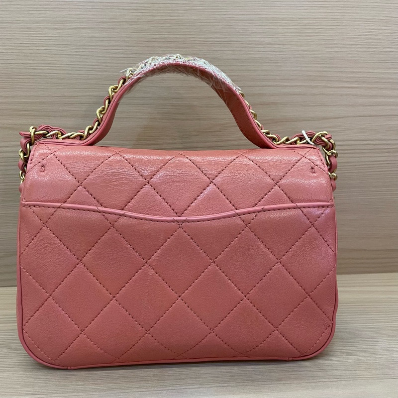 Chanel 香奈儿 19bag 28開 珊瑚粉 邮差手提斜挎链条包  有塵袋 無卡 無盒子 尺寸底長20*高14*寬6cm-1