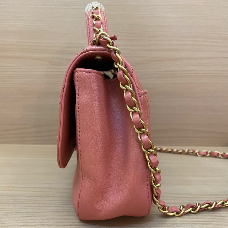 Chanel 香奈儿 19bag 28開 珊瑚粉 邮差手提斜挎链条包  有塵袋 無卡 無盒子 尺寸底長20*高14*寬6cm-2